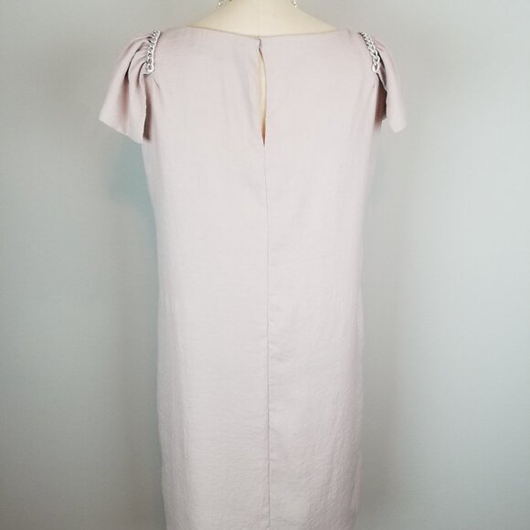 Zara Basic Blush Pink Shift Dress with Flutter Sleeves with Chain Detail Size Lg - Picture 7 of 12